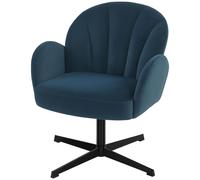 Homcom Modern Accent Chair, Shell Swivel Armchair, Velvet-Feel Fabric In Dark Blue Dark Blue