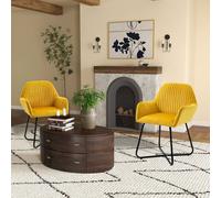 Modern Accent Chair Velvet Feel Upholstered Lounge Armchair Set of 2 HOMCOM Yellow One Size