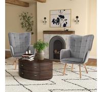 HOMCOM Plush Velveteen Armchairs: Tufted Wingback Duo for Lounging Luxury, Wooden Legs, Slate Grey