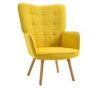 HOMCOM Modern Accent Chair Velvet-Touch Tufted Wingback Armchair, Yellow