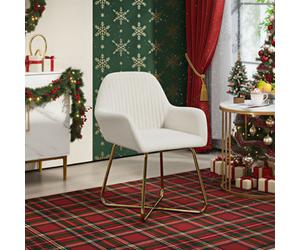 Homcom Modern Accent Chair Velvet-Touch Upholstered Armchair Cream White