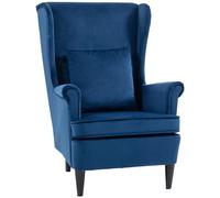 HOMCOM Modern Accent Chair with High Backrest and Pillow, Velvet-Feel Fabric Reading Chair with Solid Wood Legs, Blue