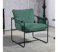 HOMCOM Modern Accent Chair, Chenille Armchair with Side Pockets and Steel Frame, Upholstered Reading Chair for Bedroom, Living Room, Green