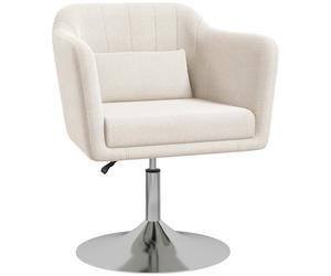 HOMCOM Modern Accent Chair with Swivel Base, Height Adjustable Arm Chair with Pillow for Living Room, Bedroom, Cat Scratch Resistant, Cream White