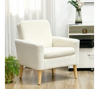 HOMCOM Modern Accent Chair with Wood Legs, Wide Seat, Cream