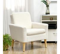 Homcom Modern Accent Chair With Wood Legs, Wide Seat, Teddy Armchair, Cream