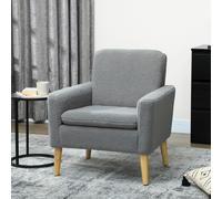 HOMCOM Modern Accent Chair with Wood Legs, Wide Seat, Teddy Armchair, Grey - Grey