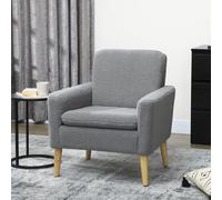 HOMCOM Modern Accent Chair with Wood Legs, Wide Seat, Teddy Armchair, Grey