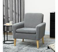 HOMCOM Modern Accent Chair with Wood Legs, Wide Seat, Teddy Armchair, Grey