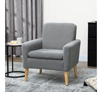 HOMCOM Modern Accent Chair with Wood Legs, Wide Seat, Teddy Armchair, Grey, Grey