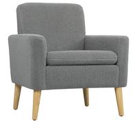HOMCOM Modern Accent Chair with Wood Legs, Wide Seat, Teddy Armchair, Grey