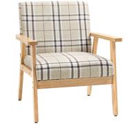 HOMCOM Modern Accent Chairs with Cushioned Seat, Upholstered Linen-Feel Armchair for Bedroom, Living Room Chair with Arms and Wood Legs, Cat Scratch Anti, Beige