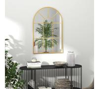 HOMCOM Modern Arched Window Wall Mirror for Bedroom - 91x60cm - Gold Tone | TJ Hughes