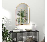 HOMCOM Modern Arched Window Wall Mirror for Bedroom, 91x60cm, Gold Tone, Gold