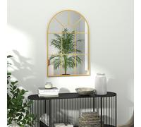 HOMCOM Modern Arched Window Wall Mirror for Bedroom - 91x60cm - Gold Tone | TJ Hughes