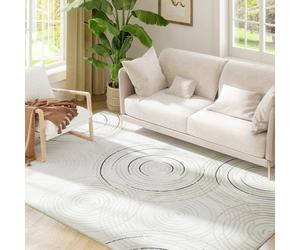 HOMCOM Modern Area Rug, Machine Washable Carpet with Swirl Pattern, Allergy-Friendly Floor Rug for Bedroom, Living Room, Dining Room, Home Office, 230 x 160 cm, Cream White
