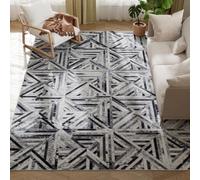 HOMCOM Modern Area Rug, Triangle Pattern Non-Slip Washable Rug, Chenille Floor Carpet for Living Room, Bedroom, Dining Room, Home Office, 290 x 200 cm, Black