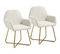 HOMCOM Modern Arm Chair Set of 2 Upholstered Accent Chair with Metal Base for Living Room Cream White