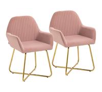 HOMCOM Modern Arm Chair Set of 2 Upholstered Accent Chair with Metal Base for Living Room Pink