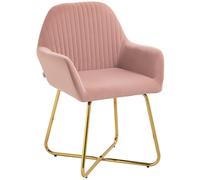 HOMCOM Modern Arm Chair Upholstered Accent Chair with Metal Base for Living Room Pink Aosom UK
