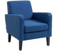 Homcom Modern Armchair Accent Chair With Rubber Wood Legs For Bedroom Blue