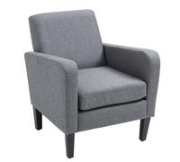 Homcom Modern Armchair Accent Chair With Rubber Wood Legs For Bedroom Grey