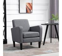 Homcom Modern Armchair Accent Chair With Rubber Wood Legs For Bedroom Grey