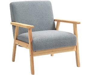 HOMCOM Modern Armchair, Sherpa Fleece Upholstered Accent Chair with Solid Wood Legs and Wide Seat, Padding Lounge Chair for Living Room Bedroom Office, Grey