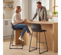 HOMCOM Modern Bar Stools Set of 2, PU Leather Upholstered Barstools, Black - PU leather, metal - Black - 2