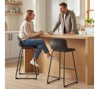Homcom Modern Bar Stools Set Of 2, Pu Leather Upholstered Barstools, Black Black