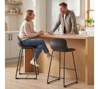 Homcom Modern Bar Stools Set Of 2, Pu Leather Upholstered Barstools, Black Black