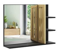 HOMCOM Bathroom Mirror Wall Mount Vanity Mirror with 4 Storage Shelves - Black | TJ Hughes