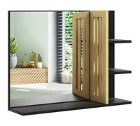 HOMCOM Modern Bathroom Mirror with Shelf Wall-mounted Vanity Mirror Black | 4 Storage Shelves, Bamboo Panel, for Make Up