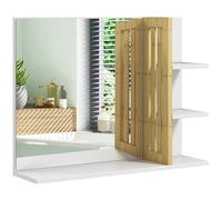 HOMCOM Modern Bathroom Mirror with Shelf, Wall-mounted Vanity Mirror with 4 Storage Shelves and Bamboo Panel for Make Up, White