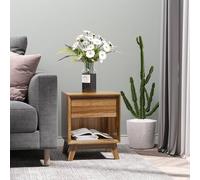 Modern Bedside Table Nightstand - Living Room End Table - Side Table with Drawer and Shelf - Walnut Brown Storage Organizer Bedroom - Home Living | T