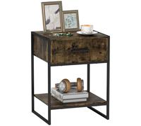 HOMCOM Modern Bedside Table, Nightstand with Drawer Shelf Rustic Brown