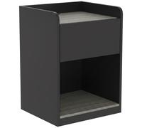 HOMCOM Modern Bedside Table, Slim Nightstand with Drawer, Shelf and Cable Holes, Black and Grey Wood Effect