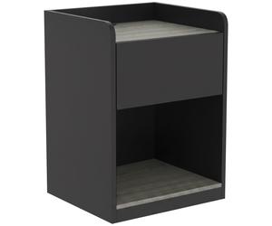 HOMCOM Modern Bedside Table, Slim Nightstand with Drawer, Shelf and Cable Holes, Black and Grey Wood Effect