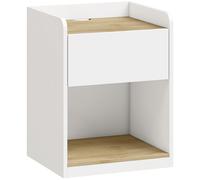 HOMCOM Modern Bedside Table, Slim Nightstand with Drawer, Shelf and Cable Holes, White and Oak