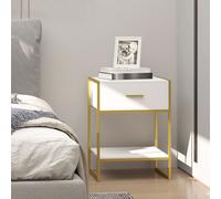 HOMCOM Modern Bedside Table Side Table Nightstand With Drawer Shelf White Gold, White
