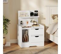 HOMCOM Modern Bedside Table with 2 Drawers and Open Shelves for Bedroom, White