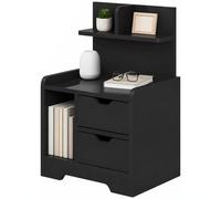 HOMCOM Modern Bedside Table with 2 Drawers & Open Shelves for Bedroom in Black HOMCOM Black