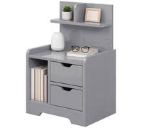 HOMCOM Bedside Table, Small Bedside Cabinet with 2 Drawers and Storage Shelves, Modern Nightstand for Bedroom, Grey