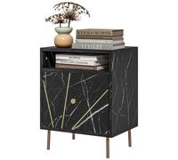 HOMCOM Modern Bedside Table With Drawer And Open Shelf Black Marble Effect | TJ Hughes