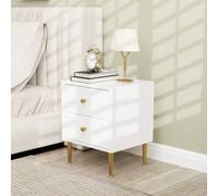 HOMCOM Modern Bedside Table with Drawer, Side Table with Metal Legs, White HOMCOM White