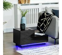 HOMCOM High Gloss Front Bedside Table Nightstand with LED Light Remote Black - Black