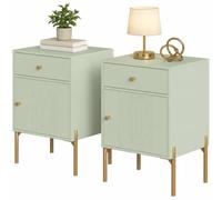 Homcom Modern End Table Set Of 2 With Drawer And Cabinet, Light Green Light Green