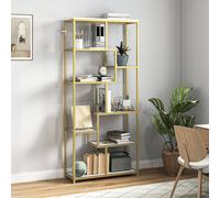 HOMCOM Modern Bookcase 7-Tier Bookshelf Shelving Unit White Gold Tone