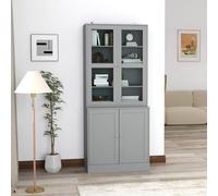 Homcom Modern Bookcase Display Storage Cabinet W/ Doors Adjustable Shelves In Grey Grey One Size