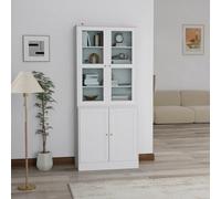 HOMCOM Modern Bookcase Display Storage Cabinet w/ Doors Adjustable Shelves - White and Natural